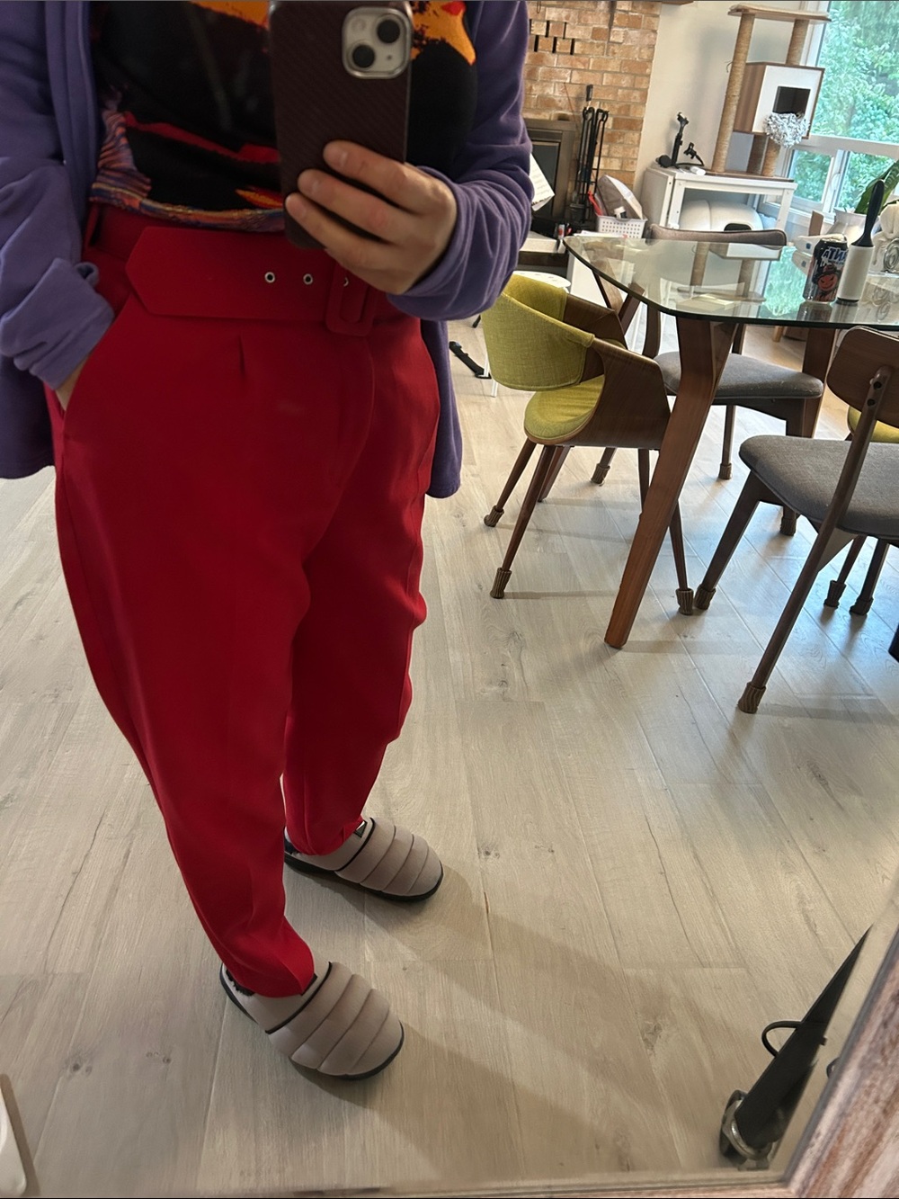 High-Waist Red Tapered Pants with Belt